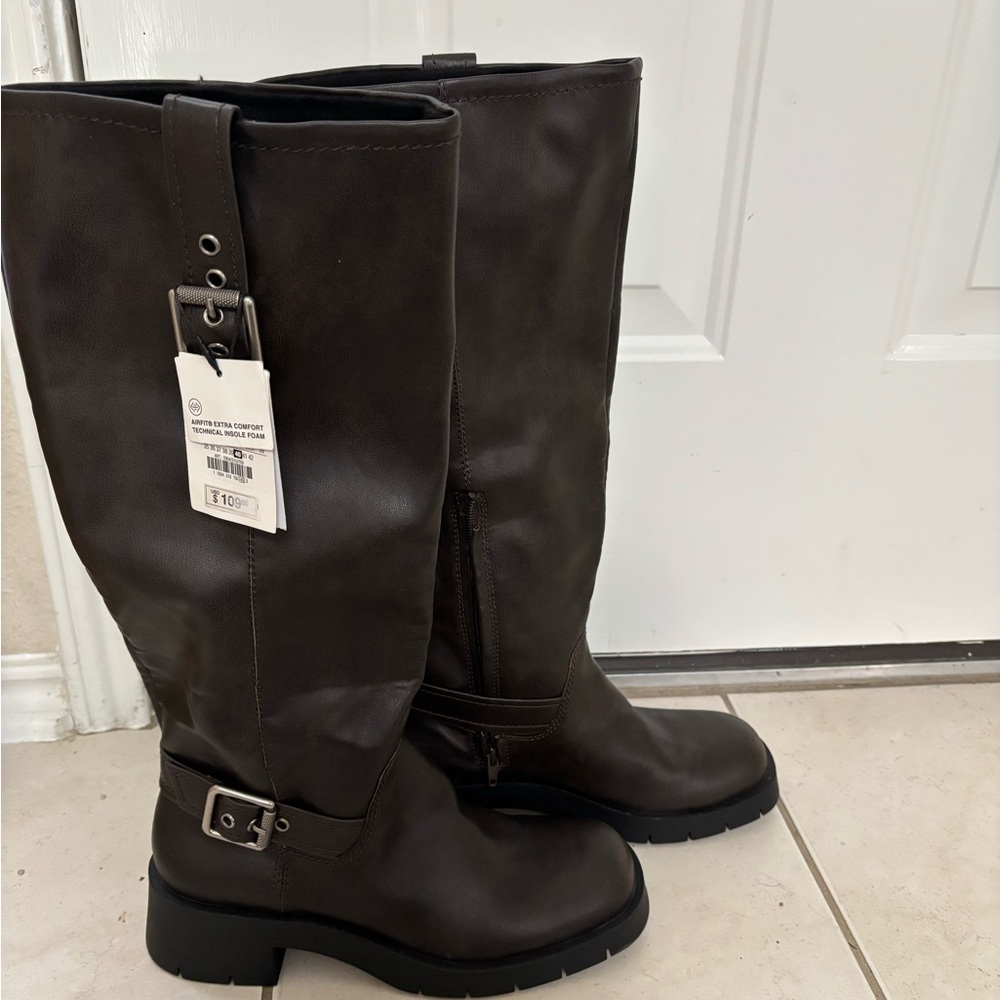 Zara Chocolate Brown High Buckle Boots